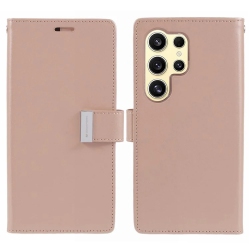 GOOSPERY Topsave Rich Max(5) Card Slot W/magnetic Clip Leather Folio Wallet Flip for Samsung Galaxy S25 Ultra 6.9-Inch, Rose In Gold