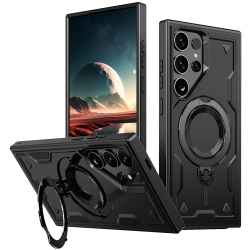 CSMART [Cs] Shockproof Kickstand Magsafe Case Cover With Ring Stand for Samsung Galaxy S24 Ultra In Black