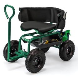 COSTWAY Rolling Garden Cart Height Adjustable Scooter With Swivel Seat & Tool Storage