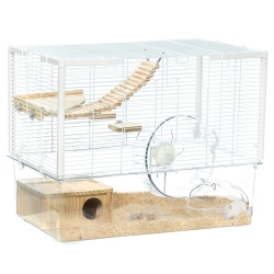 PAWHUT Hamster Cage, Transparent Small Animal House \w Deep Bottom, Wooden Ramp, Hut, Bathroom And Exercise Wheel for Hamster And Gerbil, 23.2" L X