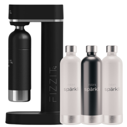 FIZZIT Spärklï Carbonated Water Soda Maker With 1 Black Stainless Steel Bottle & 2 Stainless Steel Bottles In White
