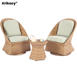 KRIKACY 3PCs HDpe Wicker Outdoor Bistro Set, Patio Swivel Rocking Chair Set With Side Table (Celadon Cushions) In Green