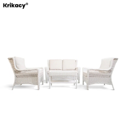 KRIKACY 4PCs HDpe Wicker Coversation Loveseat Set With Coffee Table(Beige Cushions)