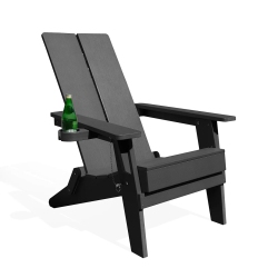 KRIKACY Modern Folding Polymer Adirondack Chair With Cup Holder-Black
