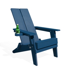 KRIKACY Modern Folding Polymer Adirondack Chair With Cup Holder-Navy In Blue