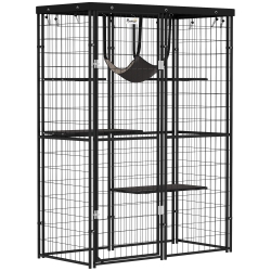 PAWHUT Catio Outdoor Cat Enclosure, Weld Wire Outdoor Cat House \w Waterproof Cover, 4 Jumping Platforms, Hammock, Cat Cage Indoor for 1-3 Kittens