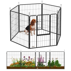 PAWHUT Dog Playpen, 31.5"w Heavy-Duty Metal Puppy Play Pen, Pet Exercise Fences for Outside And Indoor, Diy Design \w Door for Multiple Dogs, 6