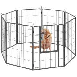PAWHUT 8 Panels Dog Playpen, Portable Heavy Duty Pet Fence \w Door & Strap, 39.5"h, for Indoor Outdoor Backyard Garden, Foldable Puppy Pet Pen For
