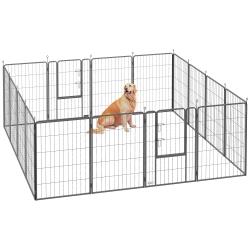 PAWHUT 16 Panels Dog Playpen, 27" W X 39.5" H Portable Heavy Duty Pet Fence \w Door & Strap for Indoor Outdoor Backyard Garden, Foldable Puppy Pet