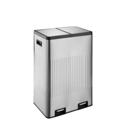 JIALLO 60L (30Lx2) Stainless Steel 2 Compartments Garbage And Recycling Bins With Elegant Linear Embossment, Soft-Close Lids And Soft Pedal