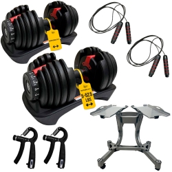 MOTIONGREY Adjustable Dumbbells 5-52.5 Lb \w High Strength Hand Grip & Converter - Dumbbell Stand, Jump Rope And Anti-Slip Metal Hand Equipment