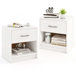 GYMAX 2 PCs Nightstand W/ Drawer Side Table W/ Slide-Out Drawer Open Storage Shelf