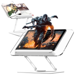 SHOPPINGALL Acrylic Book Riser for Reading, Book Holder \w 360° Rotating Base, Elastic Book Clips, Multi-Purpose Stand for Recipe, Cookbook