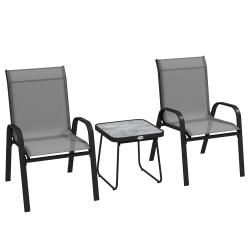 OUTSUNNY 3-Piece Patio Bistro Set, Outdoor Table And Chairs With Stackable Chairs, Breathable Mesh Fabric for Balcony, Light In Grey