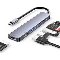 NIERBO USB C to Dual HDMI Adapter, 7 In 1 USB C Docking Station \w 2 60Hz HDMI, Sd/tf Card Reader, 2 USB 3.0, USB Dongle Compatible for Macbook