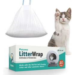 PETCOVE Purrtek Cat Litter Box Liners — Litterwrap Drawstring Bags for Automatic & Self-Cleaning Litter Boxes | Precision Fit, Jumbo Heavy-Duty