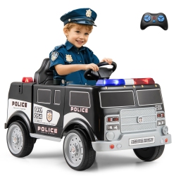 GYMAX Kids Ride On Police Car W/ 3 Speeds Megaphone Music Fm Radio Flashing Lights