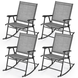 GYMAX 4PCs Patio Folding Rocking Chair Heavy-Duty Metal Frame Rockers Outdoor