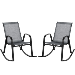 GYMAX 2PCs Patio Rocking Chair Heavy-Duty Metal Rocker Outdoor Anti-Slip In Gray