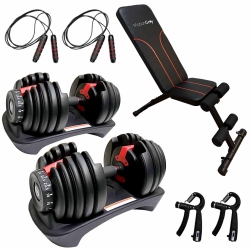 MOTIONGREY Adjustable Dumbbell Set-2 Dumbbells 5-52.5 Lb & Workout Bench-Anti-Slip Handle-Ideal for Home Gym Exercise & Workout Equipment- Free 2