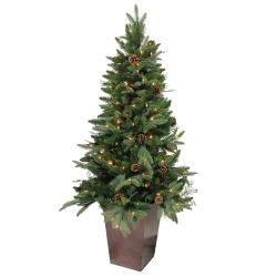 NORTHLIGHT Pre-Lit Potted Mixed Winter Pine Medium Artificial Christmas Tree - 5' - Clear Lights