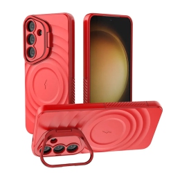 SUPERSHIELD for Samsung Galaxy S25 Case 5G Magnetic Magsafe Wireless Charging Slide Lens Stand Holder Cover - In Red