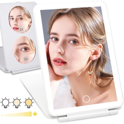 NESDCC Rechargeable Travel Mirror With Light, Portable Mirror With Lights, Makeup Mirror 3X/5X Magnification, 3 Color Lighting, Touch Sensor Dimmable