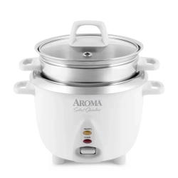AROMA Select 3-Cup Stainless Rice Cooker With Steamer In White