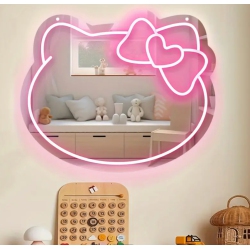 PRISMI Sanrio Officially Licensed Cute Cat Led Neon Sign, USB Powered Wall Hanging Mirror \w Switch Control, Cartoon Pattern for Bedroom, Beauty