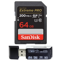 SANDISK Extreme Pro 64GB Uhs-I U3 Sdxc Memory Card for 4K Ultra High Definition Photos And Videos Plus A USB 2.0 Card Reader