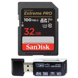 SANDISK Extreme Pro 32GB Uhs-I U3 Sdxc Memory Card for 4K Ultra High Definition Photos And Videos Plus A USB 2.0 Card Reader