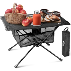 PETGINHOME Folding Camping Table, Small Camp Table Foldable With Mesh Storage, Folding Beach Table for Outdoor, Picnic, Tent Side, Fishing, Hiking