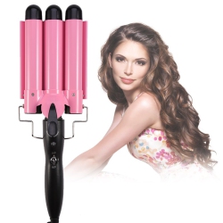 MYACUC Hair Curling Iron, Portable Temperature Adjustable 3 Barrels Ceramic Iron Wand Curler Diy Curly Hair Styling Tool (25Mm)-Pink