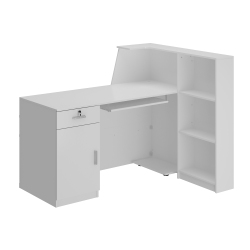 HOMSEE L-Shaped Reception Desk With Storage Shelves, Lockable Drawer & Cabinet for Office (55.1" W X 39.4" D X 43.3" H) In White