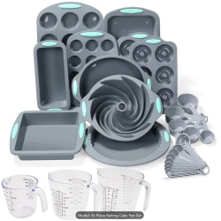 PRISMI 45PCs Nonstick Silicone Baking Set, Bakeware Set \w Cookie Sheets, Cake Muffin Bread Pan, Loaf Pan, Cake Pan, Pizza Pan, Mini Cupcake Mold