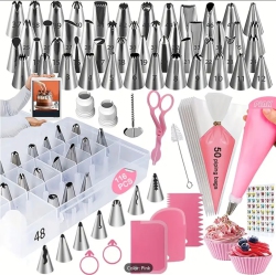 PRISMI Set Of 55 Kinds Of Piping Tips, 50 Piping Bags, 3 Kinds Of Cake Scrapers, Etc., \w Storage Box. Creative Production Of Cream Cakes, Cookies