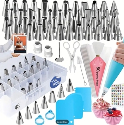 PRISMI Set Of 55 Kinds Of Piping Tips, 50 Piping Bags, 3 Kinds Of Cake Scrapers, Etc., \w Storage Box. Creative Production Of Cream Cakes, Cookies