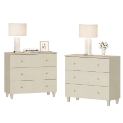 WAMPAT Set Of 2 Nightstands \w 3 Wide Drawers for Bedroom, Modern Wood Bedside Tables Chest Dressers Tall Night Stands, Large Sofa Side End Tables