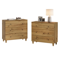 WAMPAT Set Of 2 Nightstands \w 3 Wide Drawers for Bedroom, Modern Wood Bedside Tables Chest Dressers Tall Night Stands, Large Sofa Side End Tables