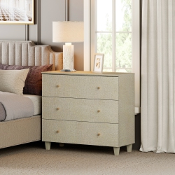 WAMPAT Nightstand \w 3 Wide Drawers for Bedroom, Modern Wood Bedside Table Chest Dresser Tall Night Stand, Large Sofa Side End Table for Living Room