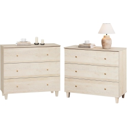 WAMPAT Set Of 2 Nightstands \w 3 Wide Drawers for Bedroom, Modern Wood Bedside Tables Chest Dressers Tall Night Stands, Large Sofa Side End Tables