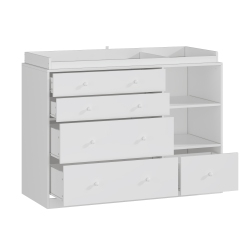 HOMSEE 5-Drawer Storage Chest With Open Shelves, Spacious Organizer for Bedroom Or Nursery (47.2" W X 19.5" D X 36.1" H) In White