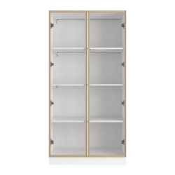 HOMSEE Modern Glass Door Bookshelf With Led Lighting And Adjustable Shelves for Living Room Or Study (31.5" W X 15.7" D X 63" H), White