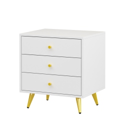FAMAPY Modern 3-Drawer Dresser With Gold Accents And Spacious Storage for Bedroom Or Living Room (19.7" W X 15.7" D X 20.8" H) In White