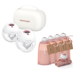 MOMCOZY M5 All-In-One Breast Pump, 3 Modes 9 Levels & Silicone Breastmilk Storage Bags, Reusable Breastmilk Freezer Storing Bags