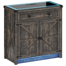 VLSRKA Farmhouse Dresser \w Led Light, Sideboard Buffet Cabinet \w Charging Station, Coffee Bar Table 2 Drawers Dresser Chests for Bedroom, Living