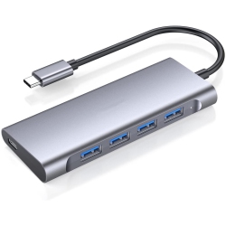 NIERBO USB C Hub \w 4 USB 3.0 & Type C Charging, USB C to USB Hub Multiport Adapter for 2025-2016 Macbook Pro, New Mac Air, New Surface, More, Stable