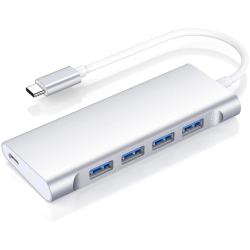 NIERBO USB C Hub \w 4 USB 3.0 & Type C Charging, USB C to USB Hub Multiport Adapter for 2025-2016 Macbook Pro, New Mac Air, New Surface, More, Stable