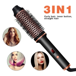 MYACUC 1.5" Dual Ptc Heated Round Brush, Negative Ion Heated Hairdressing Brush for Curly & Straight Hair, 3 In 1 Curling Iron