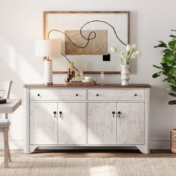 WAMPAT Sideboard Buffet Cabinet \w Storage - 59" Large Farmhouse Buffet Cabinet \w 2 Drawers And 4 Doors, Coffee Bar Kitchen Cabinet Buffet Table For